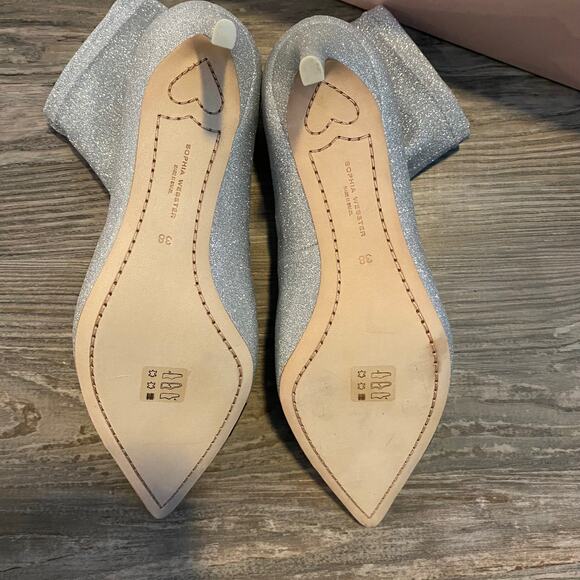 Sophia Webster Andie Bow Mid Heel Stretch Leather Glitter Fabric Ankle Booties - Picture 14 of 16